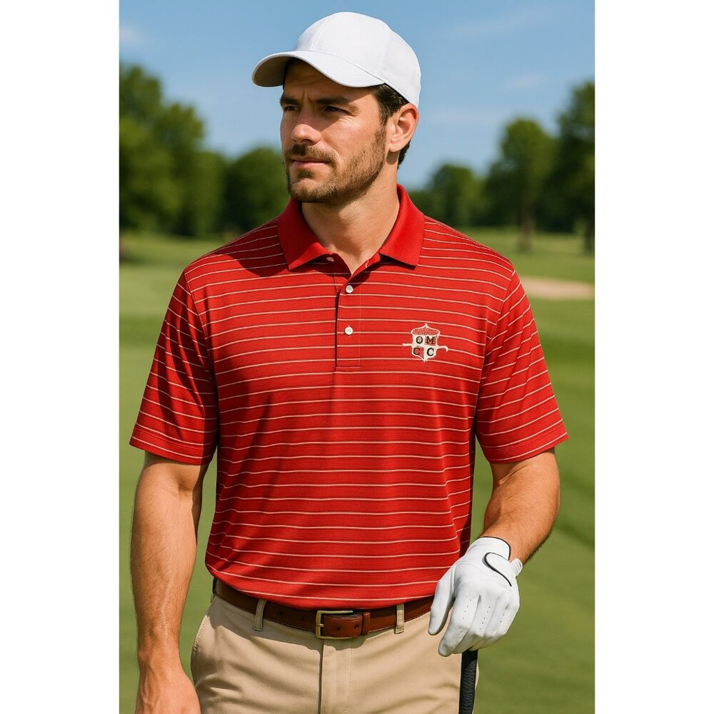 Bobby Jones Golf Performance Shirt Men 2XL Red White Striped Short Sleeve Crest